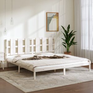 Bed Frame White Solid Wood 183x203 cm King Size