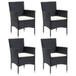 Outdoor Garden Patio Chairs Set of Four Poly Rattan Black with Cream Cushions