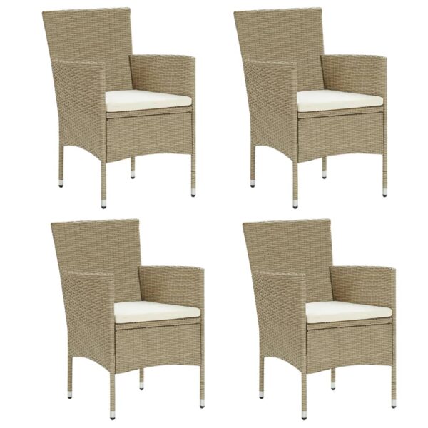 Set of Four Outdoor Garden Patio Chairs with Cushions Poly Rattan Beige Comfort