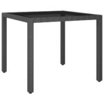 Elegant Outdoor Garden Patio Rattan Table Tempered Glass Top Black Square