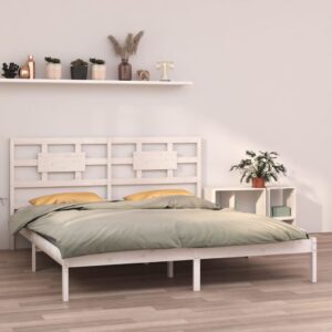 Bed Frame White Solid Wood 183x203 cm King Size