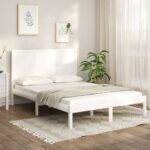 Bed Frame White Solid Wood Pine 137x187 Double Size