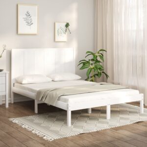 Bed Frame White Solid Wood Pine 153x203 cm Queen Size