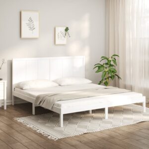 Bed Frame White Solid Wood Pine 183x203 cm King Size