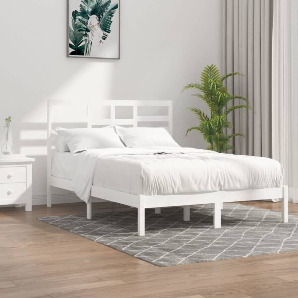 Bed Frame White Solid Wood 137x187 cm Double Size