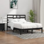 Bed Frame Black Solid Wood 137x187 cm Double Size