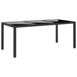 Outdoor Rattan  Garden Table Tempered Glass Top Patio Furniture Black