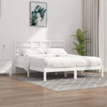 Bed Frame White Solid Wood 183x203 cm King Size