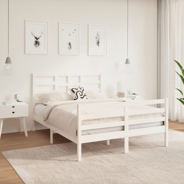 Bed Frame White Solid Wood 137x187 cm Double Size