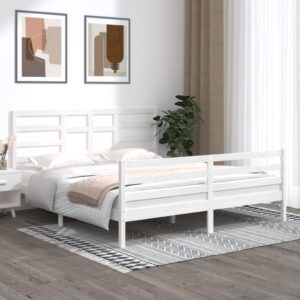 Bed Frame White Solid Wood 183x203 cm King Size