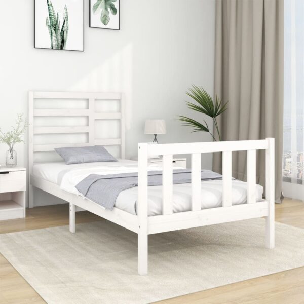 Bed Frame White Solid Wood 92x187 cm Single Size