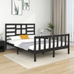 Bed Frame Black Solid Wood 137x187 cm Double Size