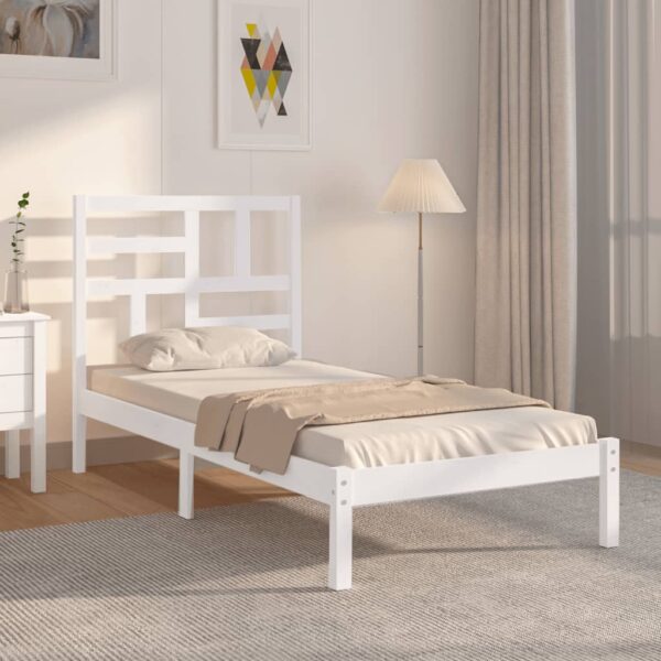 Bed Frame White Solid Wood 92x187 cm Single Size