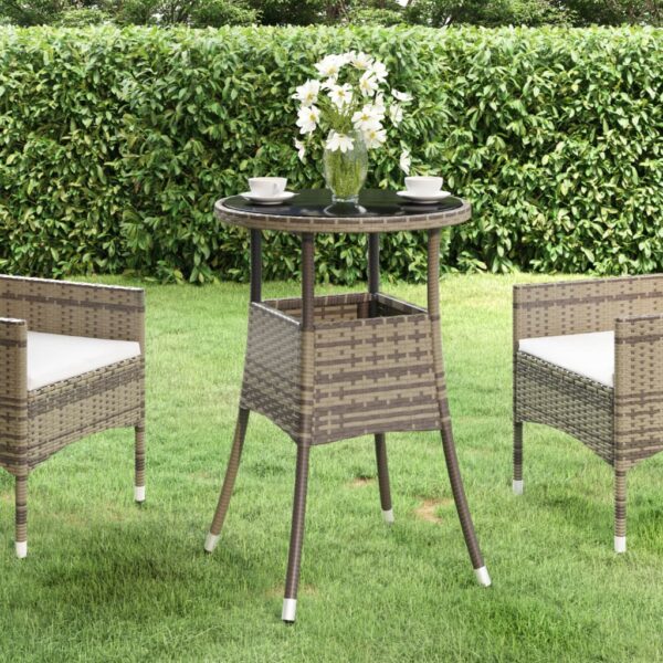 Outdoor Elegance Grey Poly Rattan Garden Patio Table Tempered Glass Top Durable