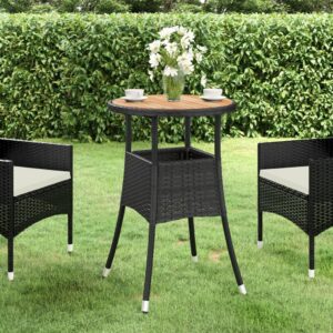 Outdoor Acacia Wood Patio Table Poly Rattan Wrapped Steel Frame Garden Furniture