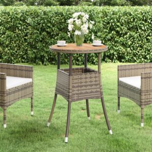 Garden Table Ø60x75 cm Acacia Wood and Poly Rattan Grey