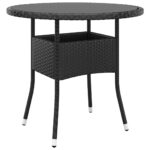 Outdoor Garden Patio Table Tempered Glass Top Woven Rattan Durable Easy Clean