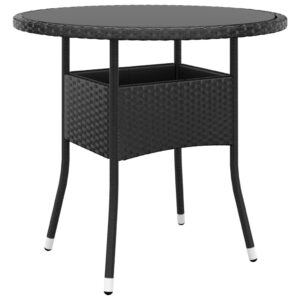 Outdoor Garden Patio Table Tempered Glass Top Woven Rattan Durable Easy Clean