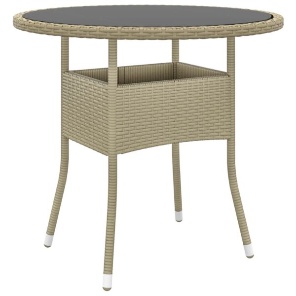 Outdoor Beige Poly Rattan Garden Patio Table Tempered Glass Top Easy Clean