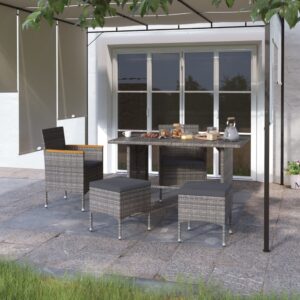 4 Piece Garden Chair and Stool Set Poly Rattan Grey