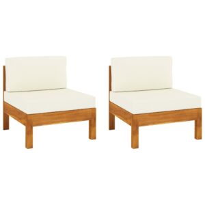 Outdoor Garden Patio Acacia Wood Middle Sofas with Cream Cushions Set of Two