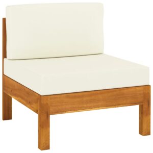 Outdoor Garden Patio Acacia Wood Middle Sofa Cream White Cushions Comfort Lounge