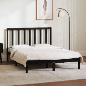 Bed Frame Black Solid Wood Pine 137x187 cm Double Size