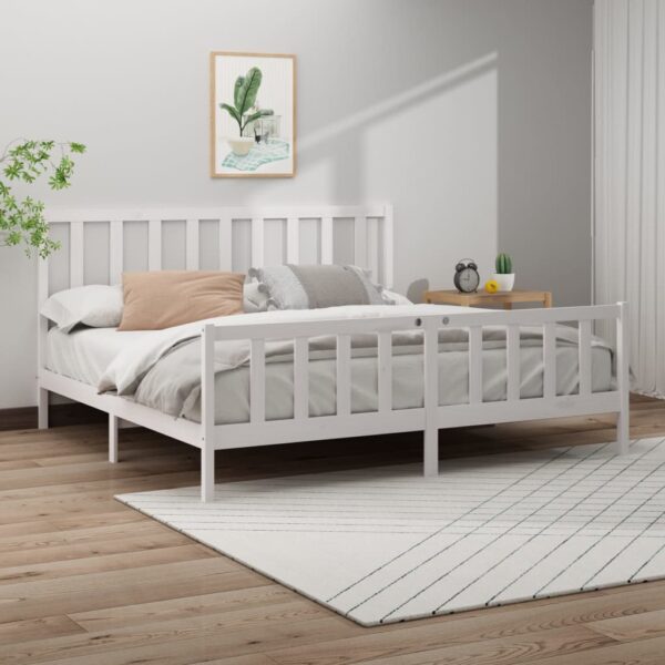 Bed Frame White Solid Wood Pine 183x203 cm King Size