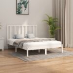 Bed Frame White Solid Wood 153x203 cm Queen Size