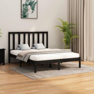 Bed Frame Black Solid Wood 153x203 cm Queen Size