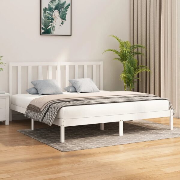 Bed Frame White Solid Wood 183x203 cm King Size