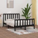 Bed Frame Black Solid Wood 153x203 cm Queen Size