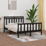 Bed Frame Black Solid Wood Pine 153x203 cm Queen Size