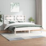 Bed Frame White Solid Wood Pine 153x203 cm Queen Size