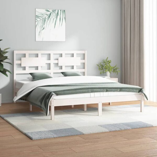 Bed Frame White Solid Wood Pine 183x203 cm King Size