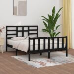 Bed Frame Black Solid Wood 153x203 cm Queen Size