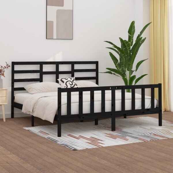 Bed Frame Black Solid Wood 183x203 cm King Size