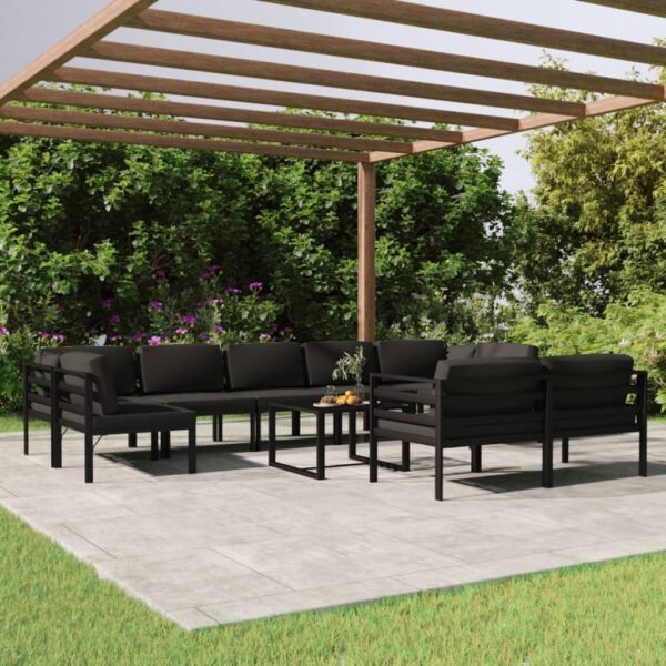 10 Piece Garden Lounge Set with Cushions Aluminium Anthracite