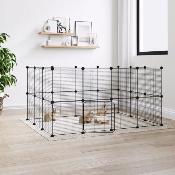 28-Panel Pet Cage with Door Black 35x35 cm Steel