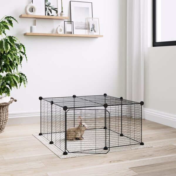 Spacious Black Steel Pet Playpen DIY Flexible Assembly with Secure Door