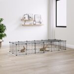 28-Panel Pet Cage with Door Black 35x35 cm Steel