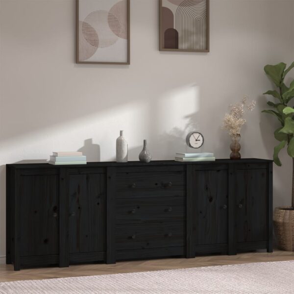 Sideboard Black 230x35x80 cm Solid Wood Pine