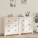 Chic White Solid Pine Wood Sideboard Storage Cabinet with Spacious Top Surface