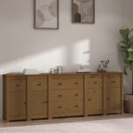 Sideboard Honey Brown 230x35x80 cm Solid Wood Pine