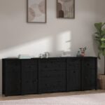 Sideboard Black 230x35x80 cm Solid Wood Pine