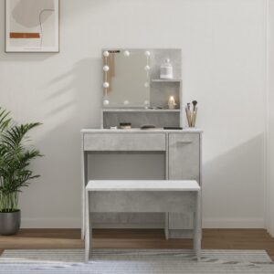 Dressing Table Set with LED Concrete Grey Engineered Wood