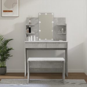 Dressing Table Set with LED Concrete Grey Engineered Wood