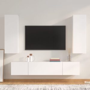 4 Piece TV Cabinet Set White Engineered Wood