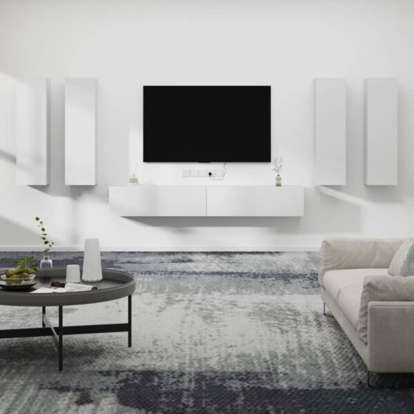 6 Piece TV Cabinet Set White Engineered Wood