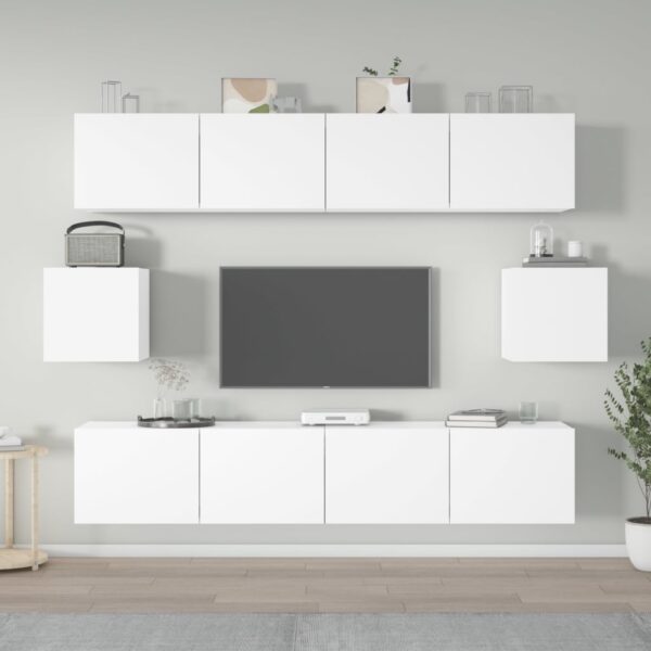 6 Piece TV Cabinet Set White Engineered Wood